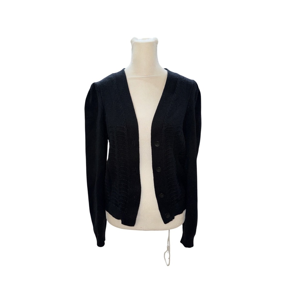 Truth by Republic Black Puff Shoulder V-Neck Button Front Cardigan Sweater M